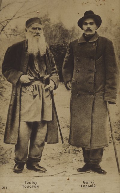 ロシアの作家、Leo TolstoyとMaxim Gorky、1900 作： Sophia Andreevna Tolstaya